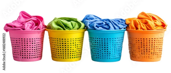 Fototapeta Pack Collection Colorful Laundry Baskets Vibrant Wash Day Scene set against transparent background