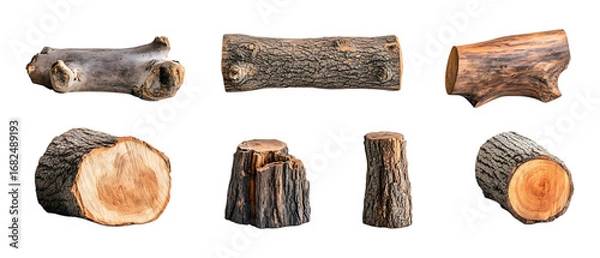 Fototapeta Pack Collection Various Wood Pieces Textures  Shapes for Crafts Design set against transparent background