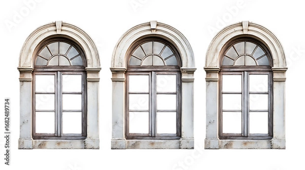 Fototapeta Pack Collection Antique Architectural Windows Triptych of Ornate Window Frames set against transparent background