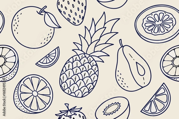 Obraz Pattern of fruits in outline style with light beige background