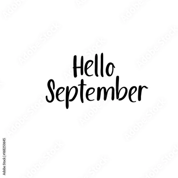 Fototapeta Hello September calligraphy inscription. Autumn greeting card, postcard, card, postcard, invitation, banner template. Vector brush calligraphy. Hand lettering typography.
