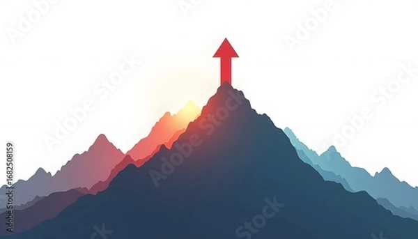 Fototapeta Arrow pointing upward from mountain peaks
