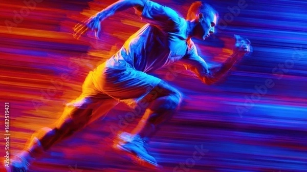 Obraz An energetic shot of a person doing a running-in-place move with high knees. The scene is full of speed and intensity.