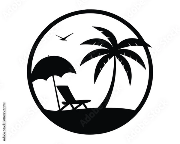 Obraz Simple black and white beach scene silhouette