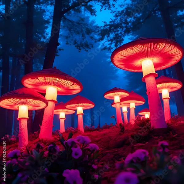 Obraz glowing mushroom forest