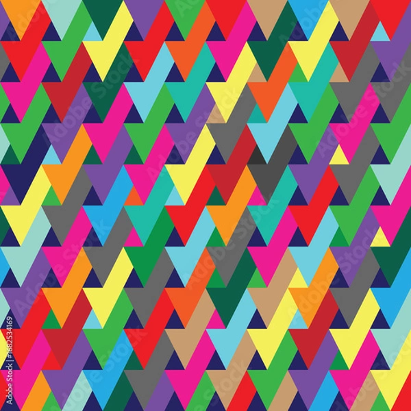 Fototapeta Raster illustration. Retro 70s colorful abstract geometric seamless repeat pattern. Optical illusion.