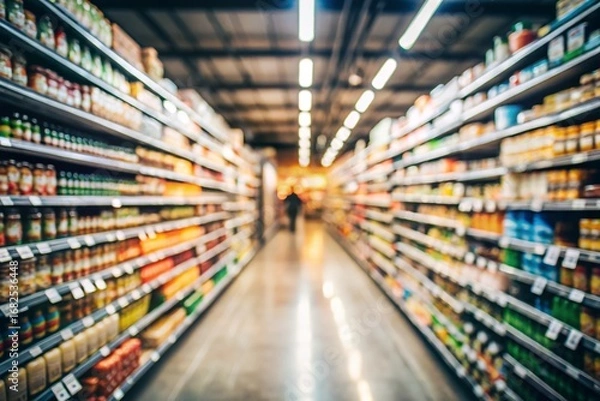 Fototapeta shopping cart in supermarket. abstract blurred in supermarket and commodity product