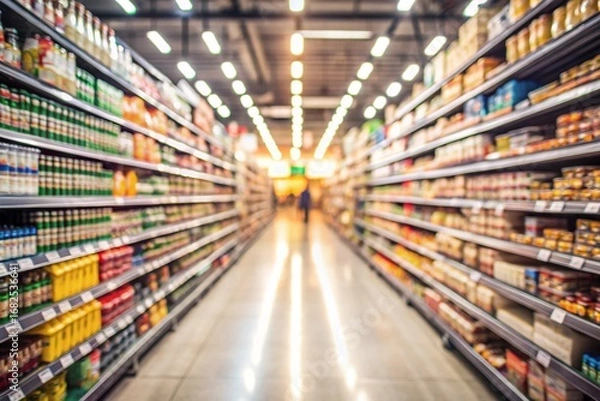 Fototapeta shopping cart in supermarket. abstract blurred in supermarket and commodity product