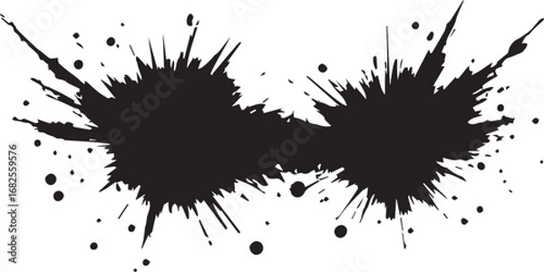 Fototapeta Black ink splatters and blots create a dirty