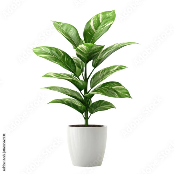 Fototapeta Vibrant dieffenbachia plant in a white pot showcasing its lush green leaves and adding a touch of nature to any space with its elegant foliage on transparent background
