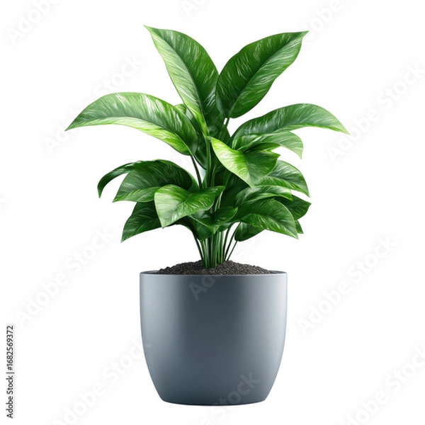 Fototapeta Vibrant peace lily plant in a modern gray pot adding a touch of nature and tranquility to any interior space with its lush green foliage and sleek design on transparent background