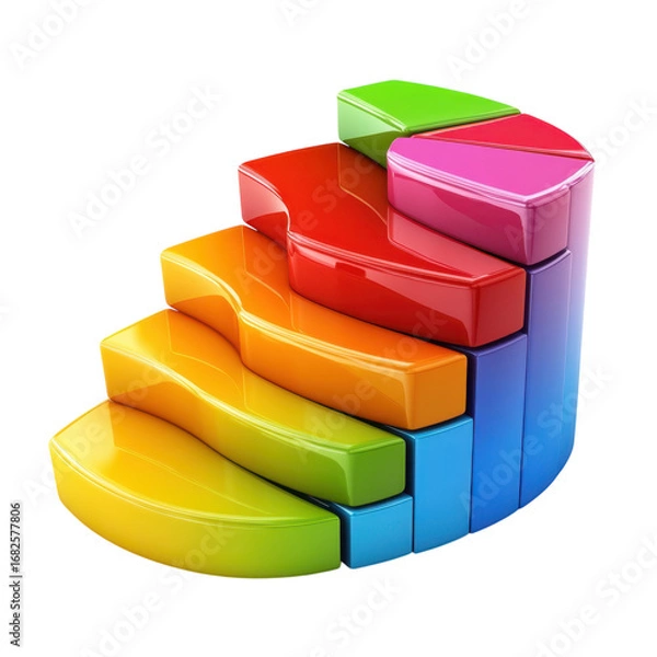 Fototapeta Colorful 3d pie chart diagram with segments representing data analysis and market share for business presentations and infographics on transparent background