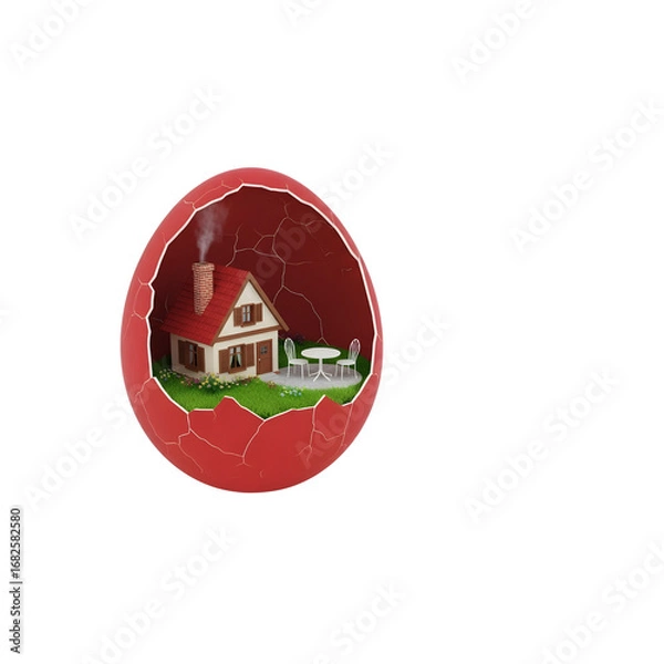 Obraz A red egg with a house inside - Transparent Background