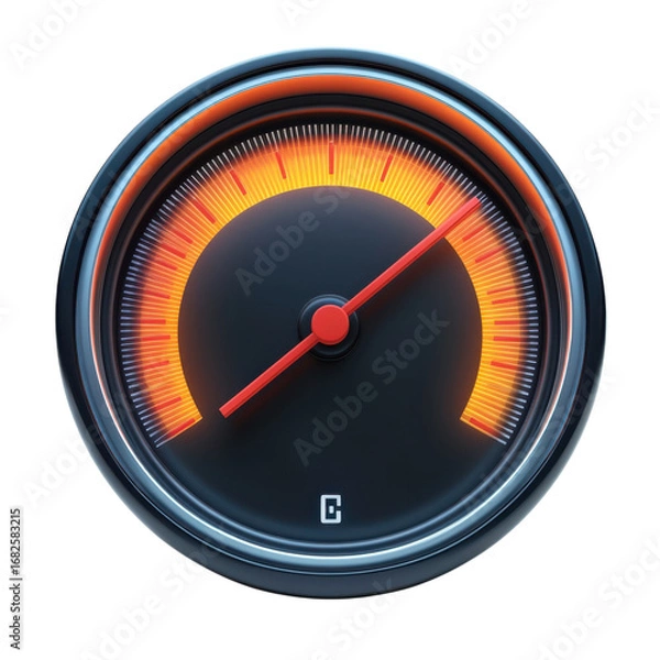 Fototapeta Speedometer displays moderate speed with a red needle indicating performance and efficiency in a modern design aesthetic on transparent background