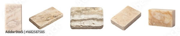 Fototapeta Beige travertine tile pieces are arranged beautifully to display unique textures on transparent background