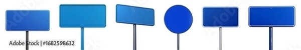 Fototapeta Several blue signs with different shapes and styles on transparent background