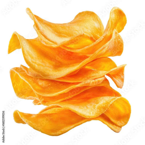 Obraz Crispy Dried Mango Slices with Vibrant Orange Color on White Background for Healthy Snack Ideas