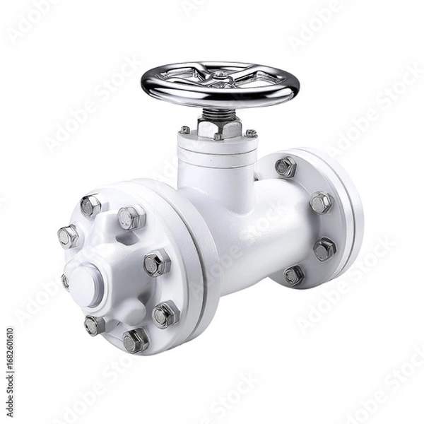 Obraz Industrial White Valve with Metal Handle for Pipelines and Plumbing Systems in Clean Environment