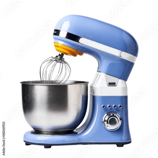 Obraz Stylish and Modern Blue Stand Mixer with Whisk and Stainless Steel Bowl for Baking and Cooking Enthusiasts