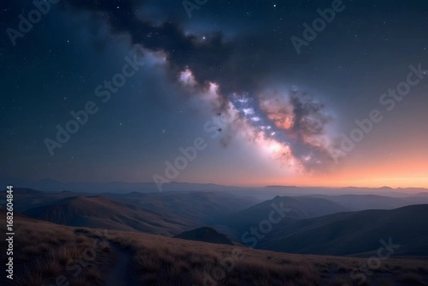 Fototapeta Galaxy seen behind a distant comet tail.
