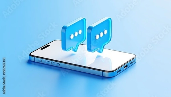 Fototapeta Modern Smartphone with Chat Bubbles Illustration for Communication and Messaging Technology concept of mobile app messaging and social media platform blue background
