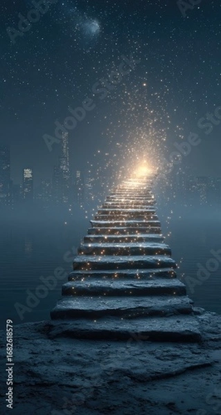 Fototapeta Stone steps ascend to a starry night