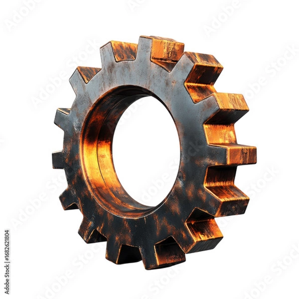 Fototapeta Rusty metal gear showcasing industrial design and mechanical engineering with a vintage steampunk aesthetic and cogwheel detail on transparent background