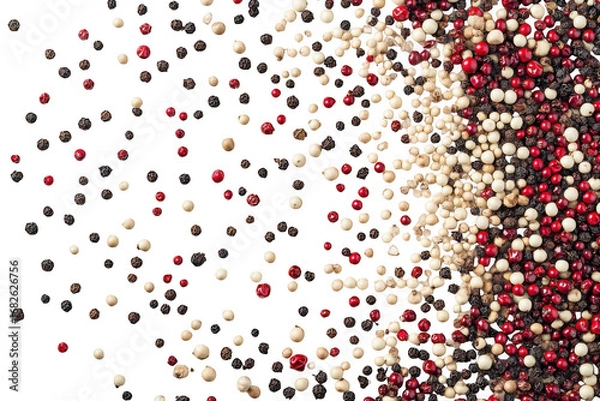 Obraz High-resolution close-up of colorful peppercorns: black, white, and red spice blend culinary ingredient food photography isolated on transparent background