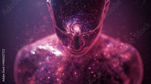 Fototapeta Figure with translucent skin showing a galaxy swirling inside, infinite emotions concept 