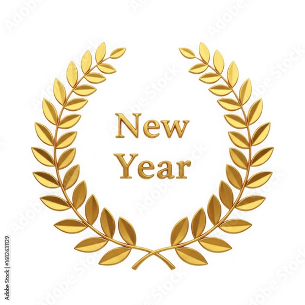 Obraz Golden new year laurel wreath celebration festive holiday decoration ornament vector graphic design element isolated on transparent background