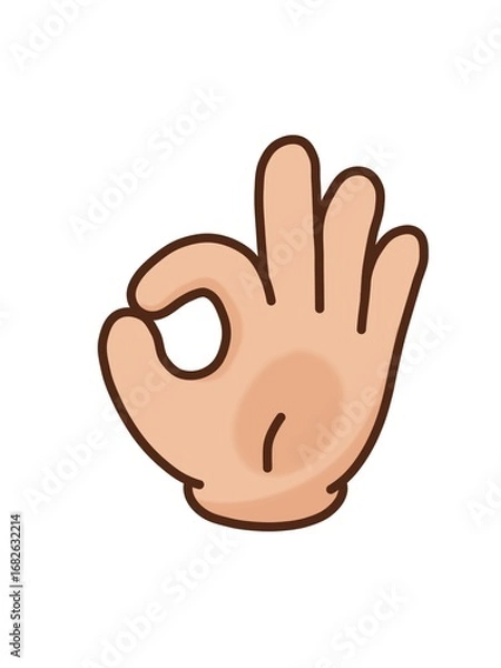Fototapeta Vector illustration of a cartoon hand showing OK or Ready sign. Cute emoji style design, perfect for icons, stickers, and communication graphics