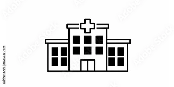 Obraz Simple line art illustration of a modern hospital building, a symbol for healthcare, medical services, and public health facilities