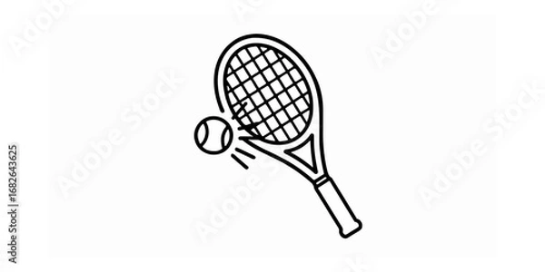 Obraz Minimalist line art icon of a tennis racket hitting a ball. Simple black and white vector graphic for sports and recreation