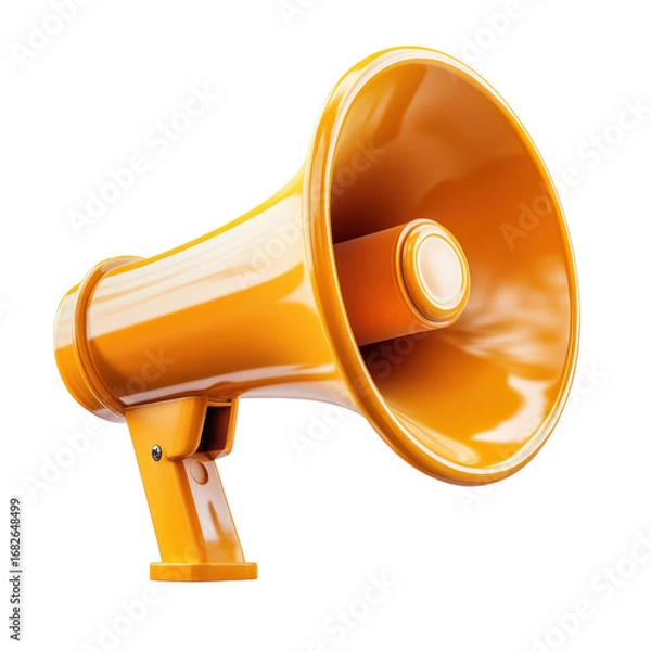 Fototapeta Vibrant orange megaphone against a stark black backdrop ideal for announcements marketing and promotional campaigns with a bold and attentiongrabbing design on transparent background