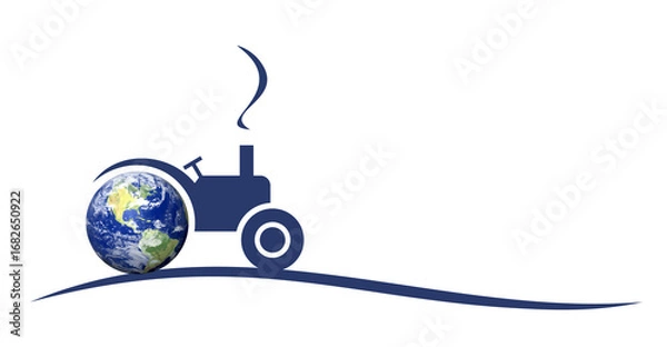 Fototapeta Retro tractor symbol with a globe.
