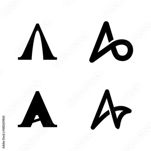 Fototapeta Collection of Four Stylized Black Letter A Logos and Abstract Typography Designs