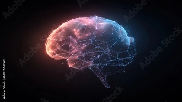 Obraz Neon brain graphic against a dark space background.