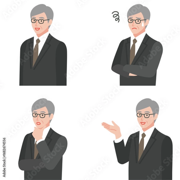 Obraz 様々な表情のスーツ姿のシニア男性