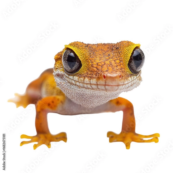 Fototapeta Adorable Yellow Gecko Closeup Portrait Black Background, isolated on a transparent background