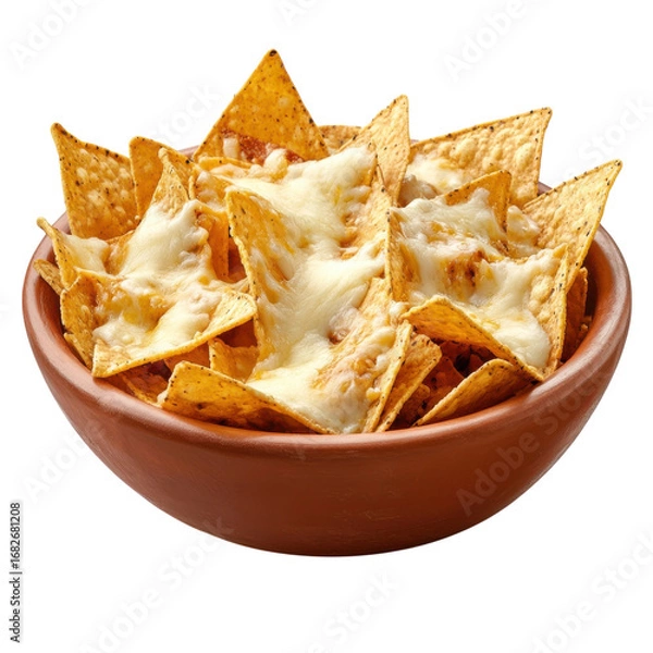 Fototapeta Delicious bowl of cheesy nachos a perfect snack for game night or a casual gathering with friends featuring melted cheese and crispy tortilla chips on transparent background