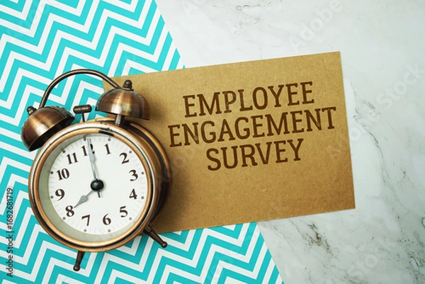 Obraz Employee Engagement Survey text written on paper card with alarm clock on marble background