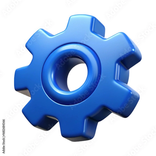 Obraz 3d rendered blue gear icon isolated on black background for technology concepts