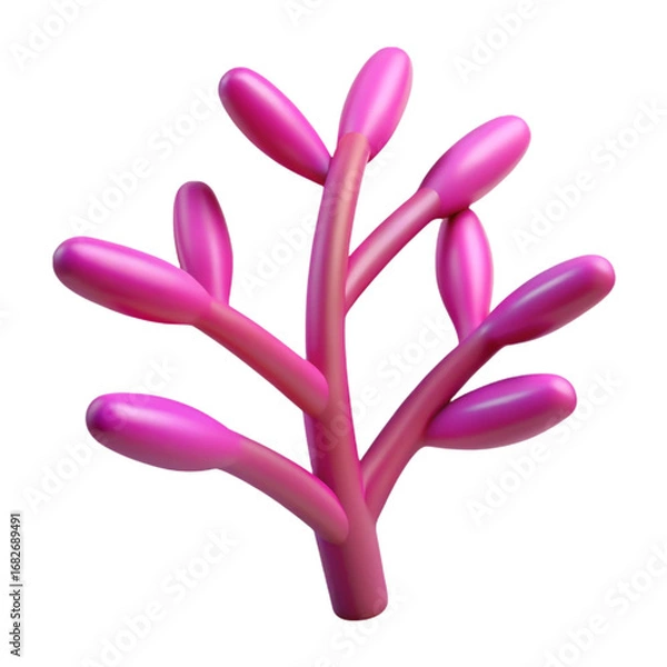 Fototapeta Vibrant 3d render of a pink futuristic plant element isolated on black background