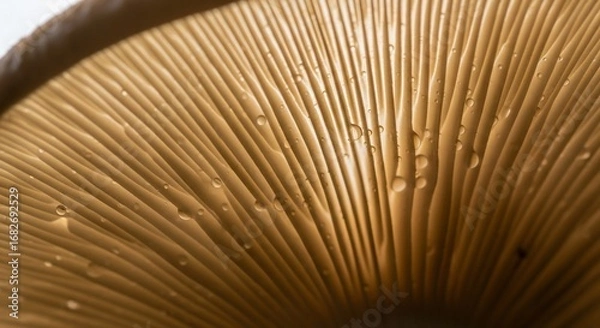 Fototapeta Close-up view of the gills of a mushroom, showing intricate details and texture.