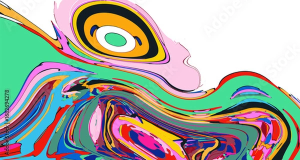 Obraz Abstract Psychedelic Brutalism Wave Blob Striped Motion Curves Composition Morphing Amoeba Fluid Shape Background