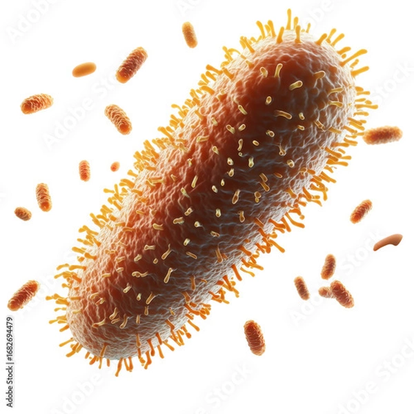 Fototapeta Detailed microscopic view of a bacteria cell with pili showcasing microbiology and infectious diseases at a cellular level on transparent background