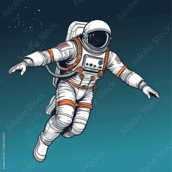Fototapeta Astronaut Floating in Space with Detailed Spacesuit and American Flag Patch