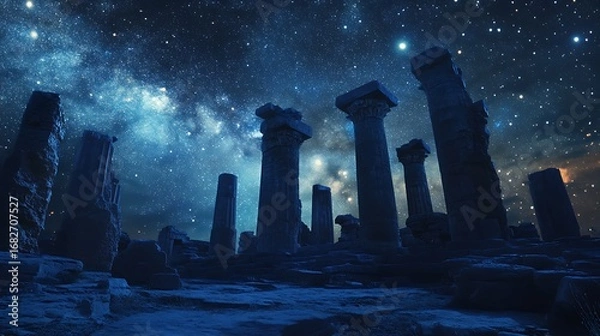 Fototapeta Blue ocean waves sparkling gently beneath countless bright stars high resolution picture