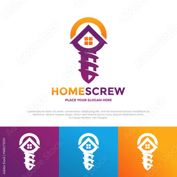 Fototapeta A creative logo combining a home and a screw. This unique design is perfect for businesses in construction, home repair, hardware stores, or real estate.