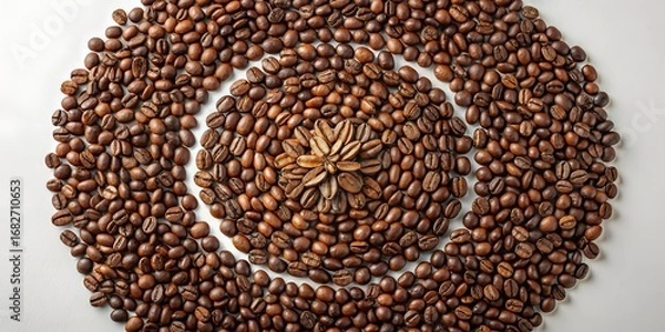 Obraz Arrangement of coffee beans in circular pattern with flower in center